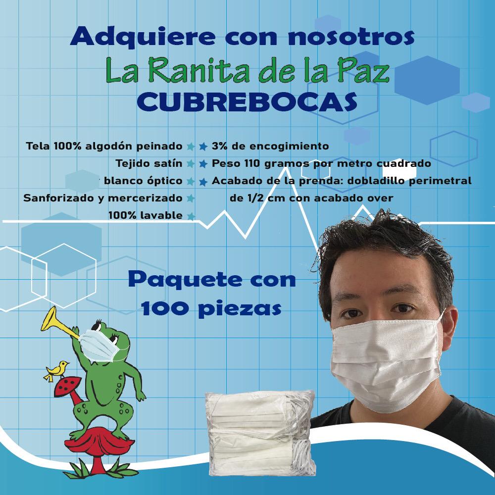 Cubrebocas Blanco de Algodon 100% lavable